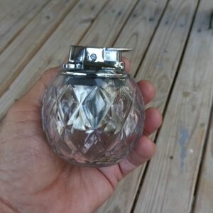 Vintage Ronson Cut Crystal Clear Glass Table Cigarette Cigar Lighter